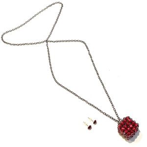Cube Necklace Red Antique Silver Tone